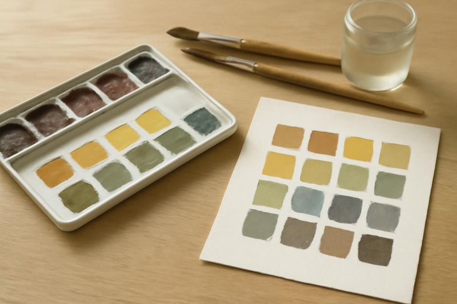 Palette with small controlled swatches of mixed colours